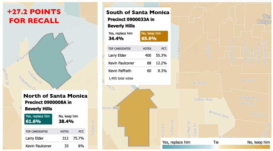 Recall 2012 map: two Beverly Hills precints compared