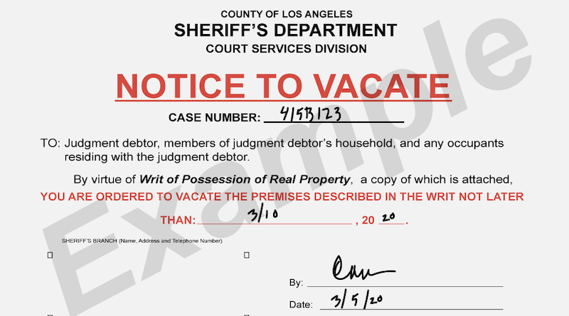 Sheriff's notice to vacate